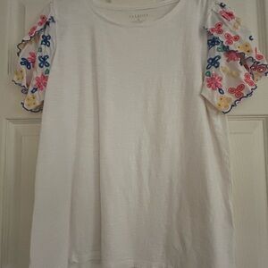 Talbots White Tee with Multicolor Floral Accents